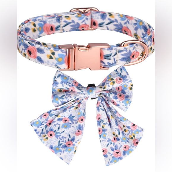Dog Puppy Bow Floral Adjustable Detachable Collar Bandana Bone Shape Tag S/M NEW - Picture 5 of 16